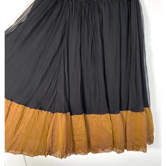 Donna Karan Collection Silk Midi Skirt S Black Bronze Hem Fold Over Waist EUC! - Picture 5 of 9